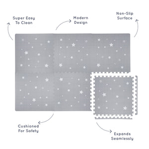 Foam Tiles Playmat - Grey/White Stars