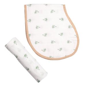 Swaddle & Burp Cloth Bib - Palm Paradise