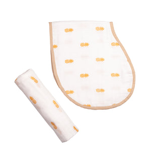 Swaddle & Burp Cloth Bib - Pineapple Bliss