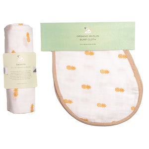 Swaddle & Burp Cloth Bib - Pineapple Bliss