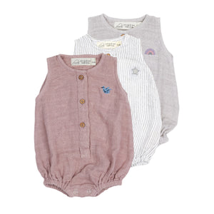 Organic Muslin Baby Romper (Pack of 3) – Old rose/Grey stripe/Grey