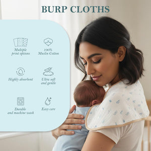 Organic Muslin Burp Cloth & Bib – Carnival Blue