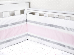 Cot Bumper with Removable Zip Cover - Pink/Stripe