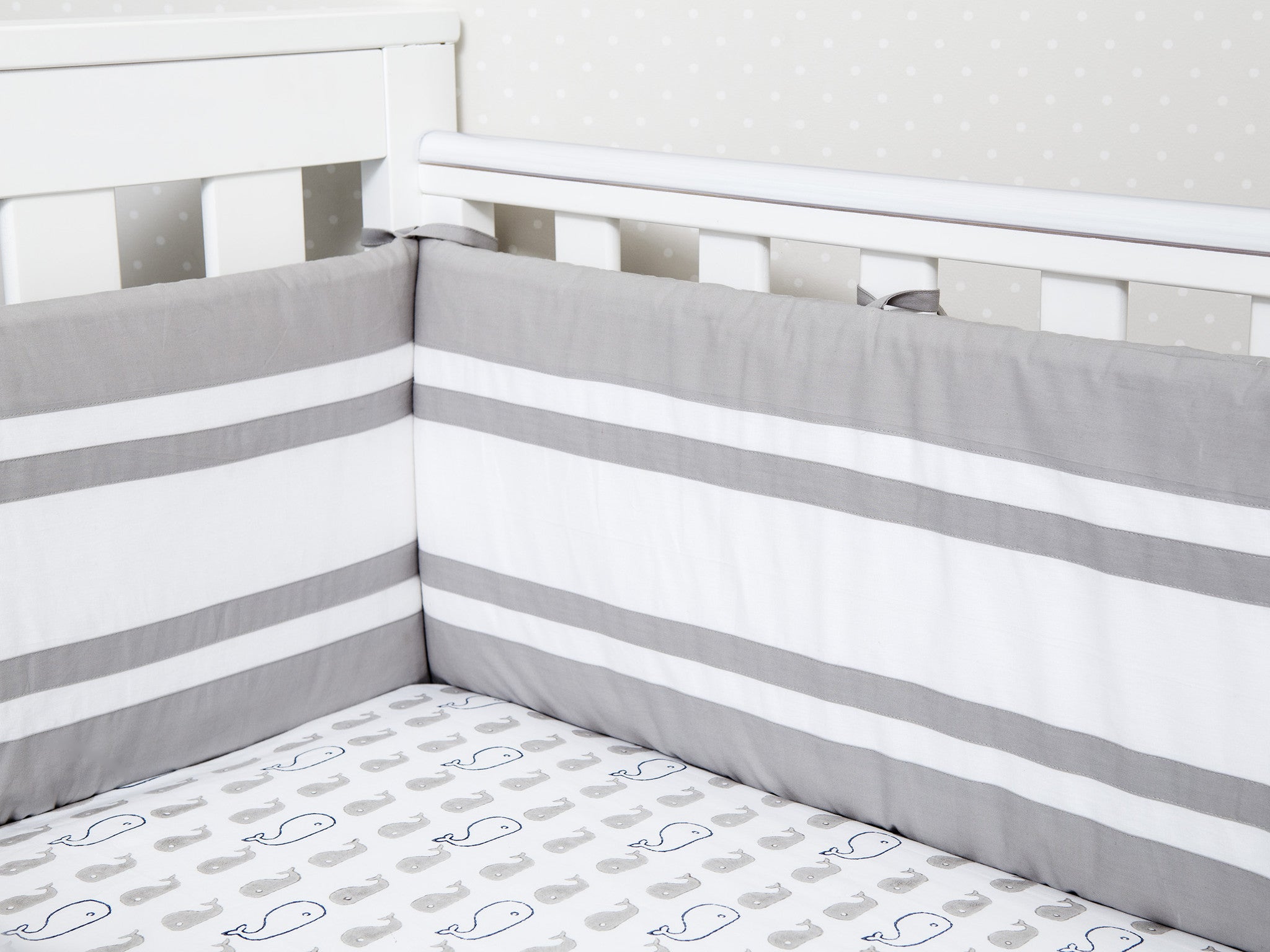 Cot Bumper with Removable Zip Cover Grey/Stripe - Main Image