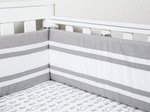 Cot Bumper with Removable Zip Cover - Grey/Stripe