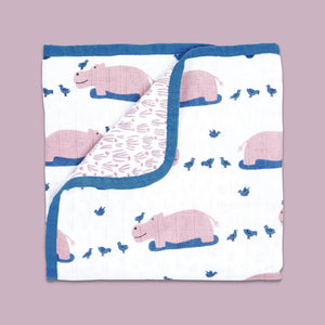 Organic Muslin Blanket - Happy As A Hippo