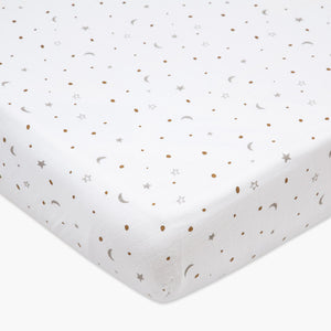 Organic Muslin Fitted Cot Sheet – Starry Night (Metallic)