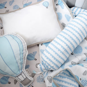 Organic Muslin Cot Bedding Set – Up, Up & Away (Blue)